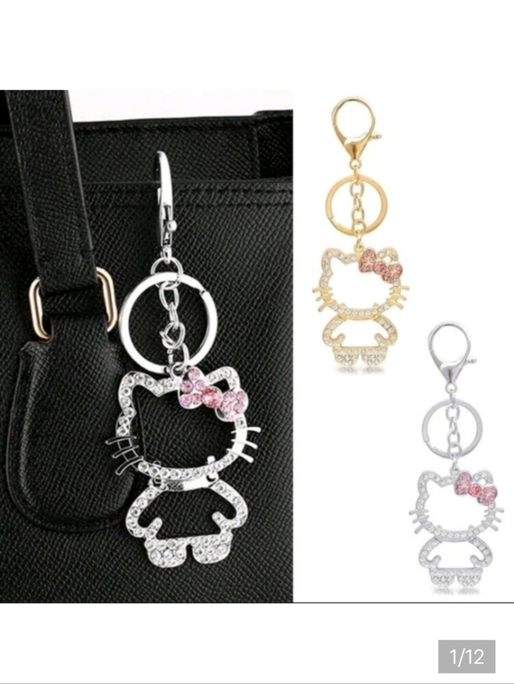 🆕️🐱 HELLO KITTY HINGED BODY RHINESTONE BAG CHARM & KEY CHAIN 🐱